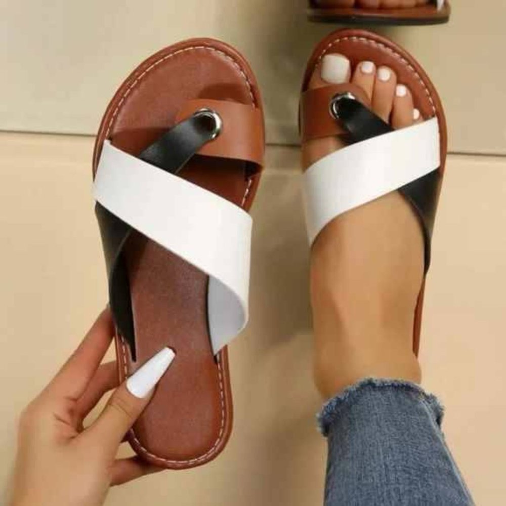 Women two tone white black sandals